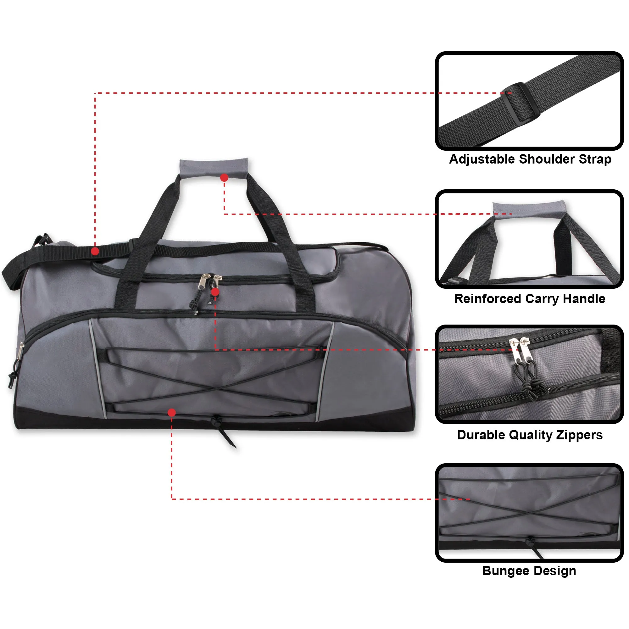 66cm Large Duffel Bag 58L Capacity - Grey