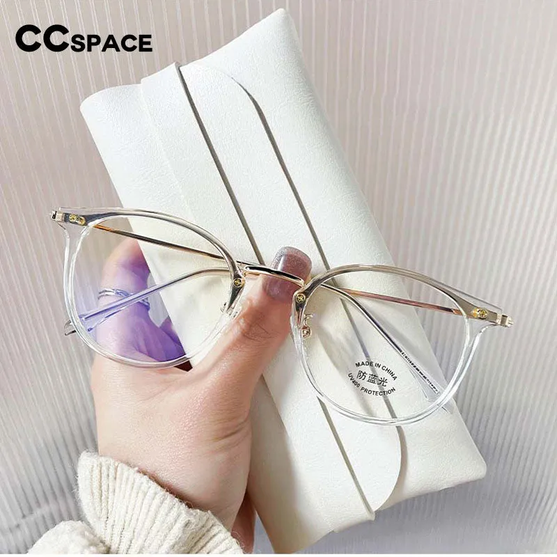 CCspace Unisex Full Rim Round Cat Eye Tr 90 Titanium Eyeglasses 55897