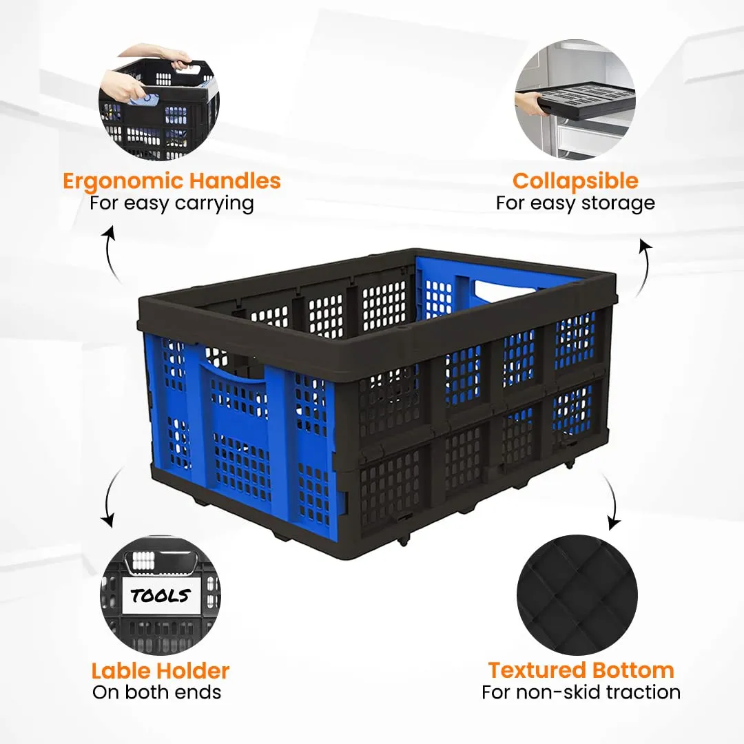 Cheston Portable Collapsible Basket I Foldable Crate w/ 25 Kg Capacity I Heavy Duty Durable Plastic Foldable/Stackable Crate for Storage and Organizing I Storage Big Size (56 x 41 x 27 cm, Pack of 5)
