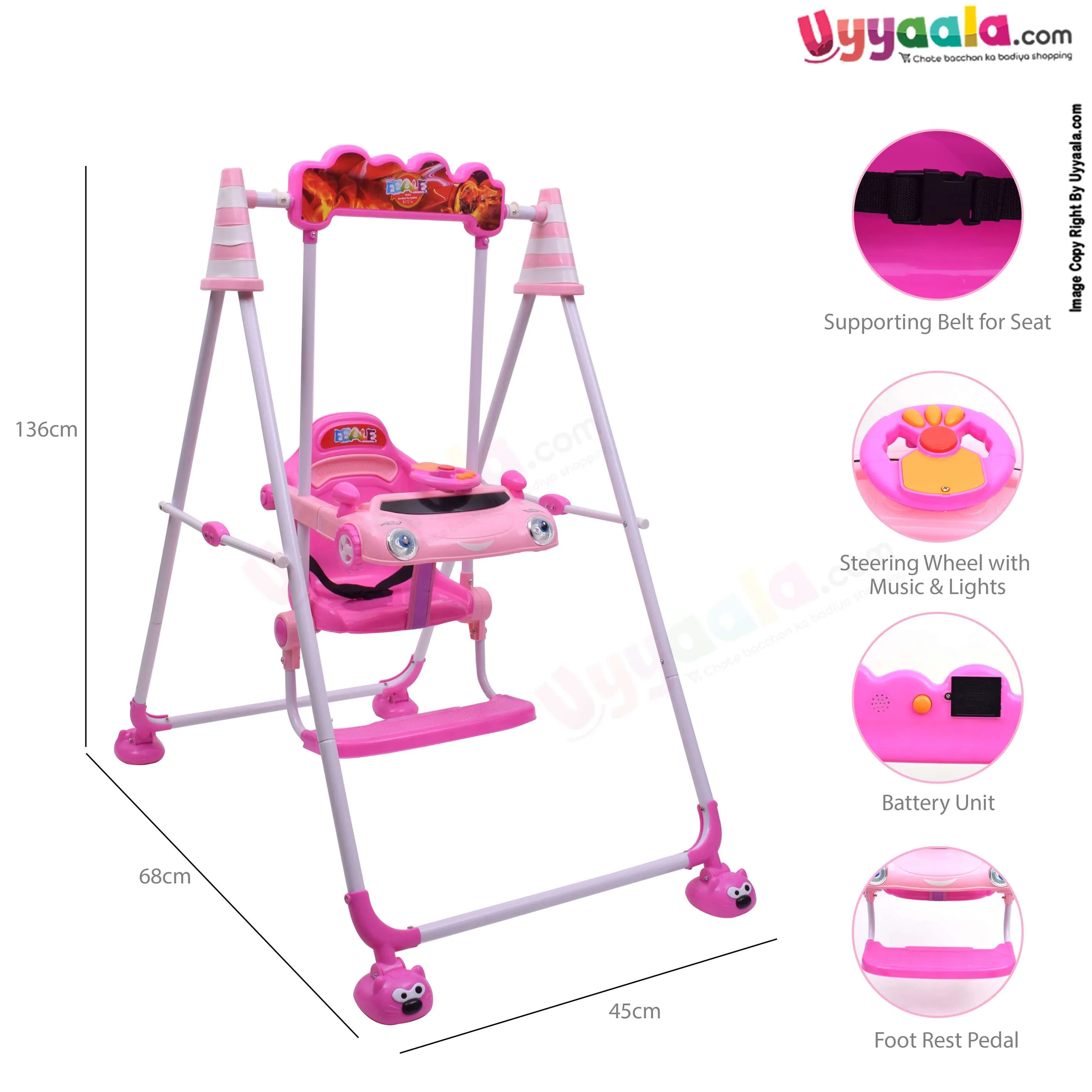 EBALE Garden swing with music for babies - 6   months, pink
