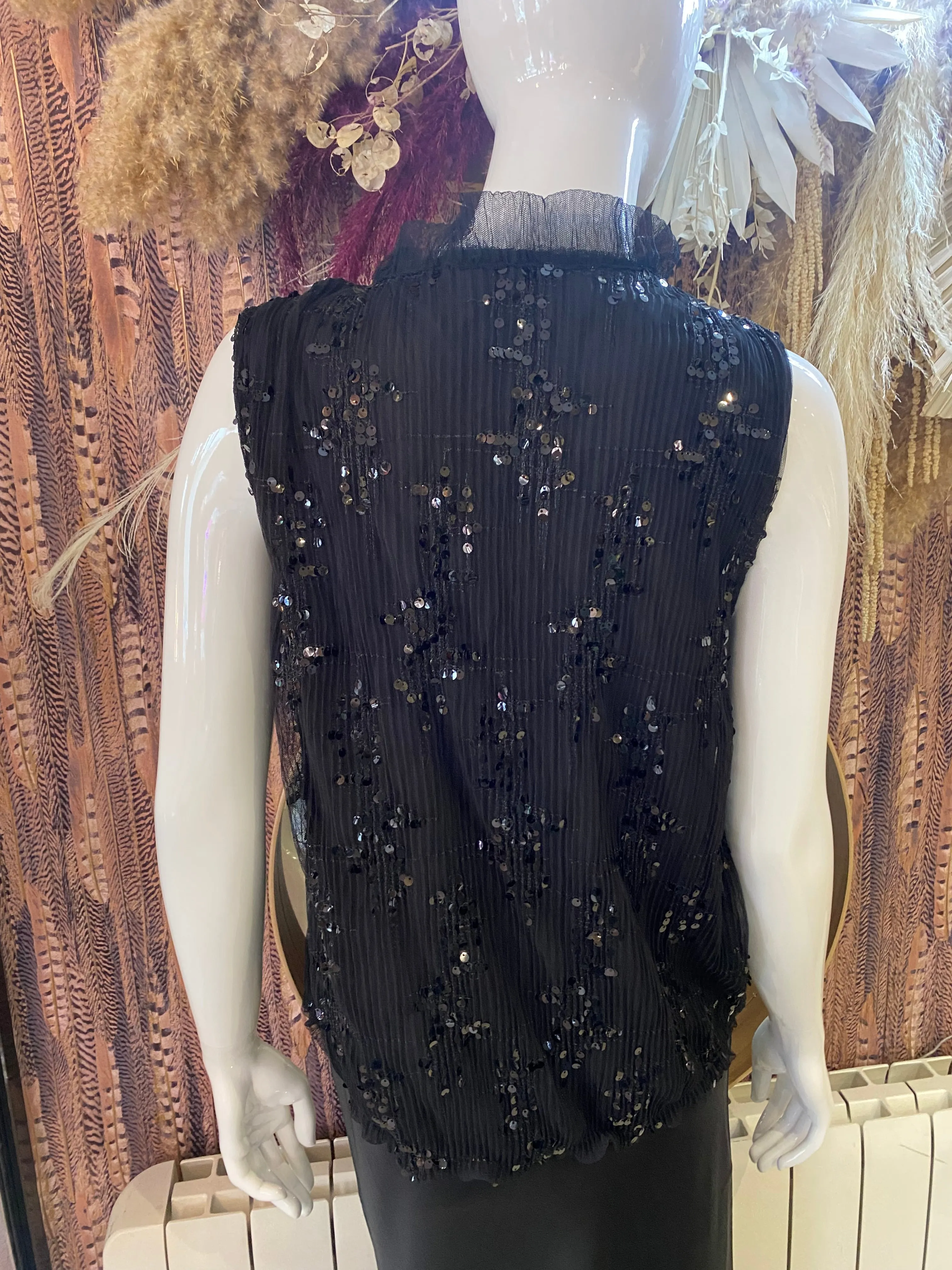 Haley Sequined Tank Top - Black