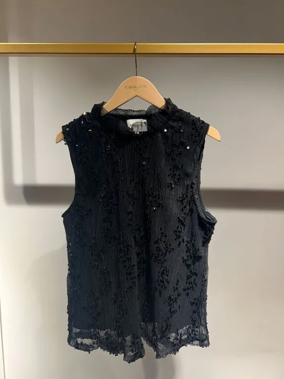 Haley Sequined Tank Top - Black