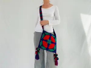 Huichol Hand-Embroidered Shoulder Bag. Peyote Bag.