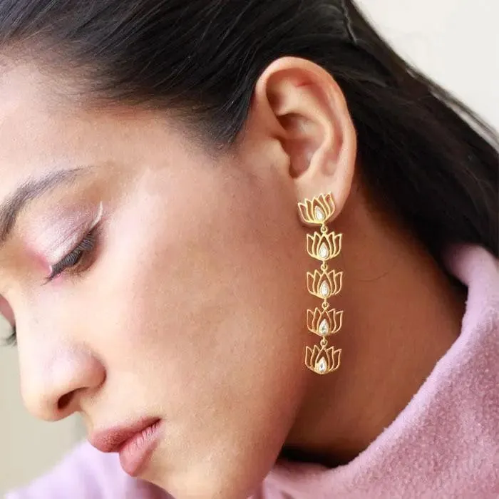 Lotus Drop Gold Plated Silver Earrings