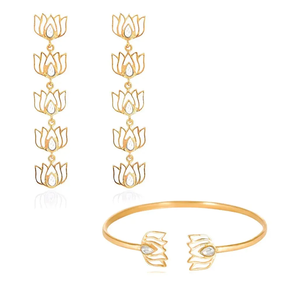 Lotus Drop Gold Plated Silver Earrings