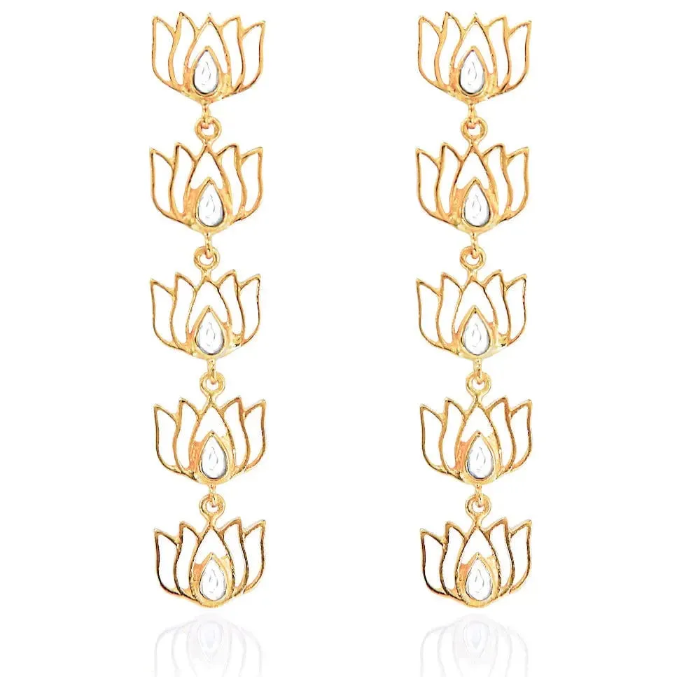 Lotus Drop Gold Plated Silver Earrings