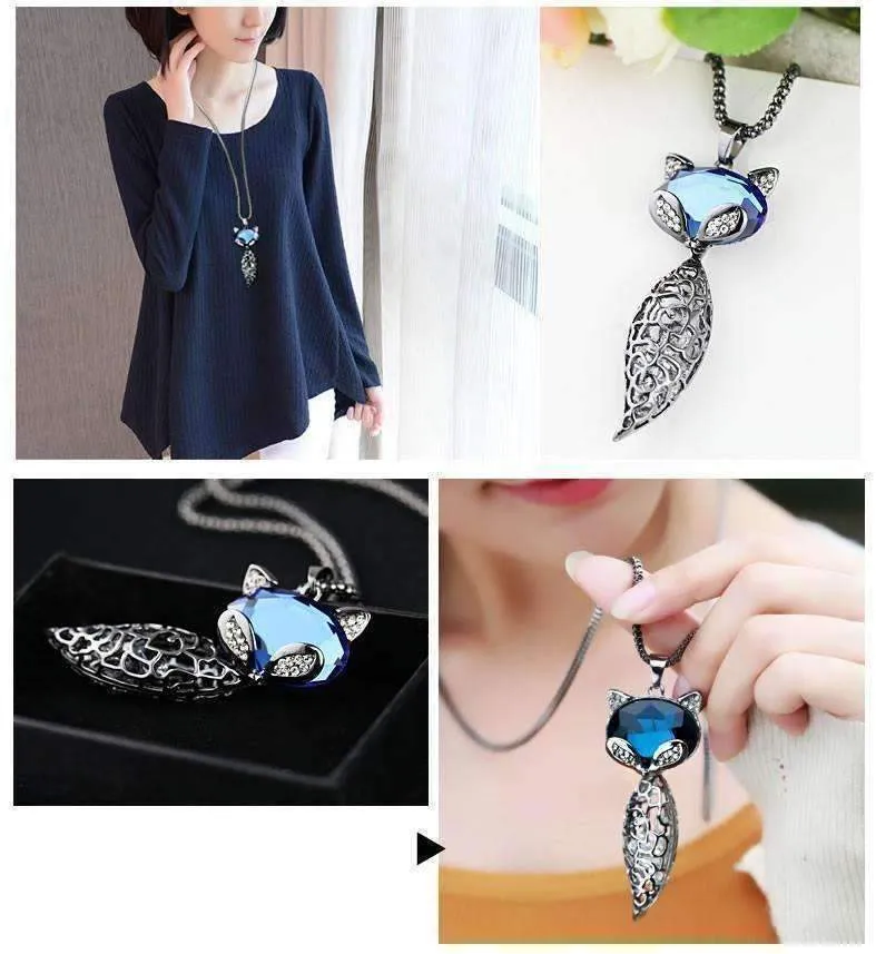 Sophie Fox Floating Austrian Crystal and Cabochon Long Chain Necklace