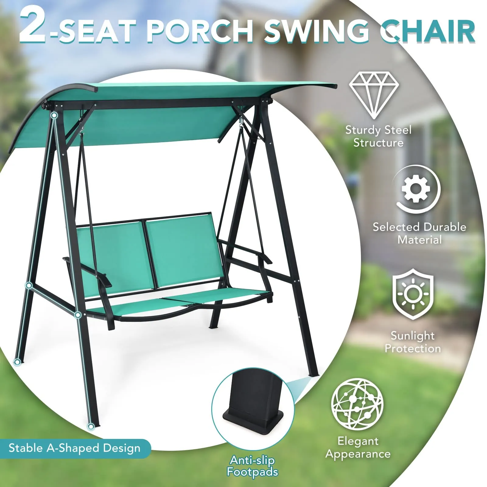 Tangkula 2-Person Patio Swing, Weather Resistant Glider with Adjustable Canopy
