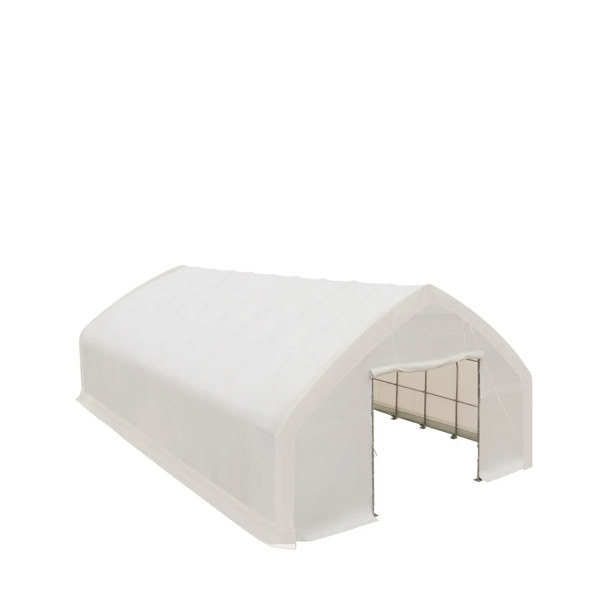 TMG Industrial 30' x 50' Straight Wall Peak Ceiling Storage Shelter with Heavy Duty 11 oz PE Cover & Drive Through Doors, TMG-ST3050E(Previously ST3050)